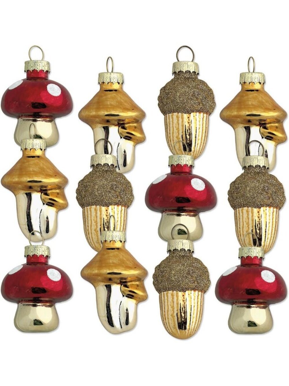 Fall Glass Ornaments Set of 12 - Acorns & Mushrooms Mini Tree Décor for